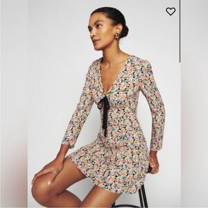 Reformation Mavis Long Sleeve Floral Mini Dress with Zip Up Back in Trix, Sz 10